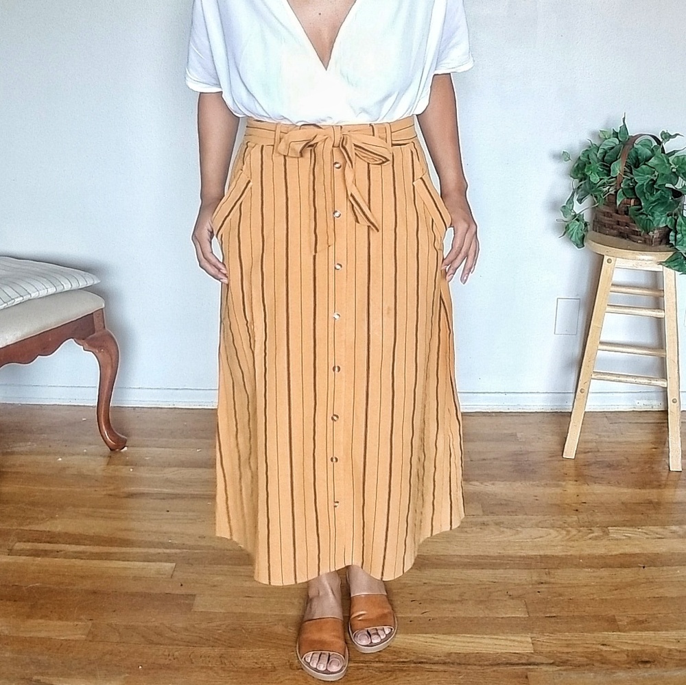 UNAPOLOGETIC MUSTARD STRIPED MIDI SKIRT - Picture 3 of 8